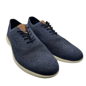 Cole Haan Navy Knit Lace-Up Boat Shoes with Cream Sole
